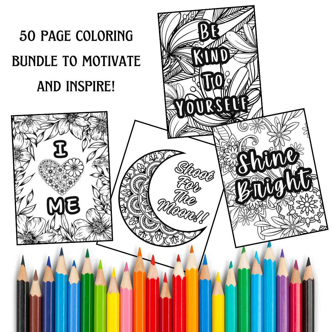 Coloring Pages - INSPIRATIONAL & SELF CARE Digital Download Bundle