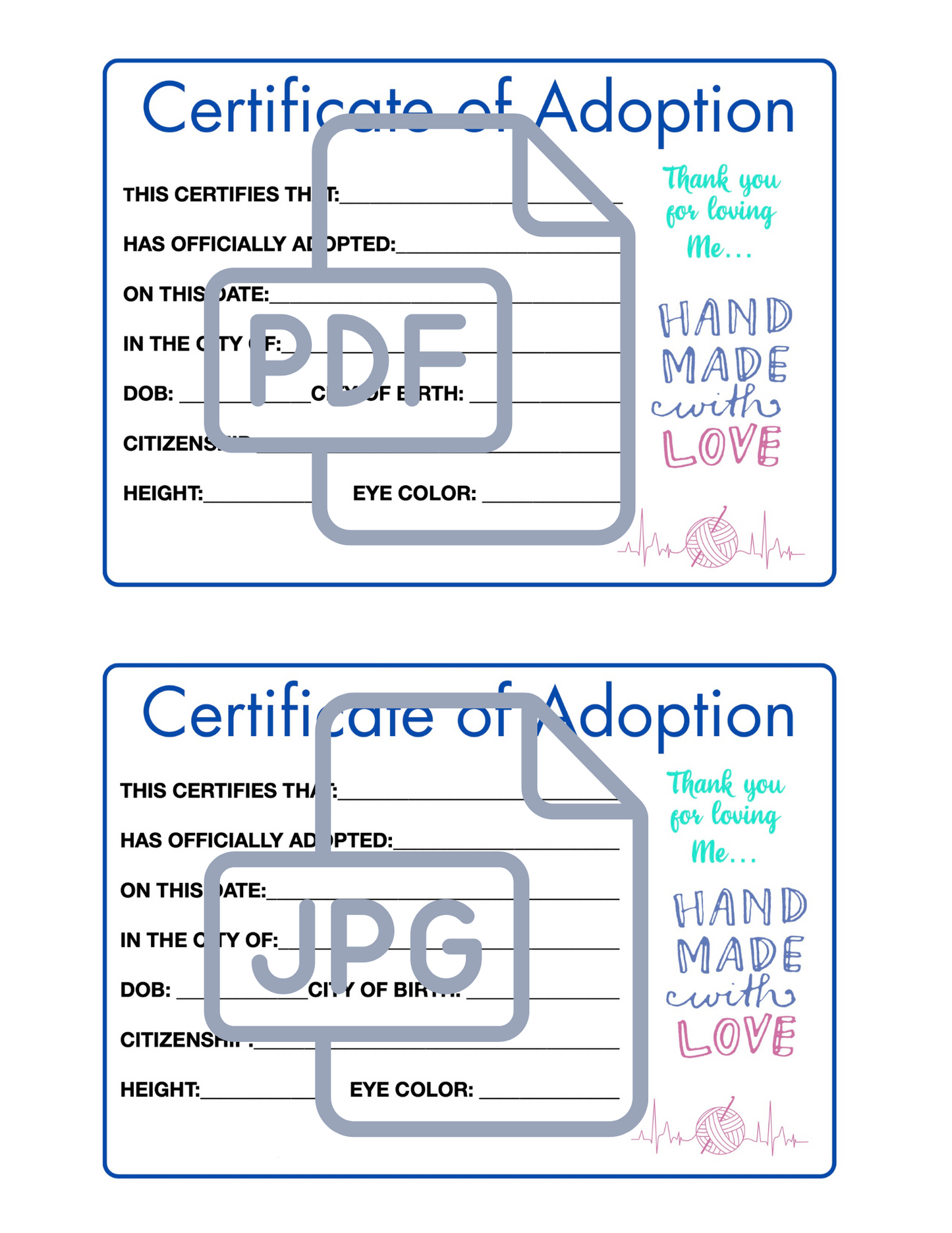 Adoption Certificate Template Digital Download