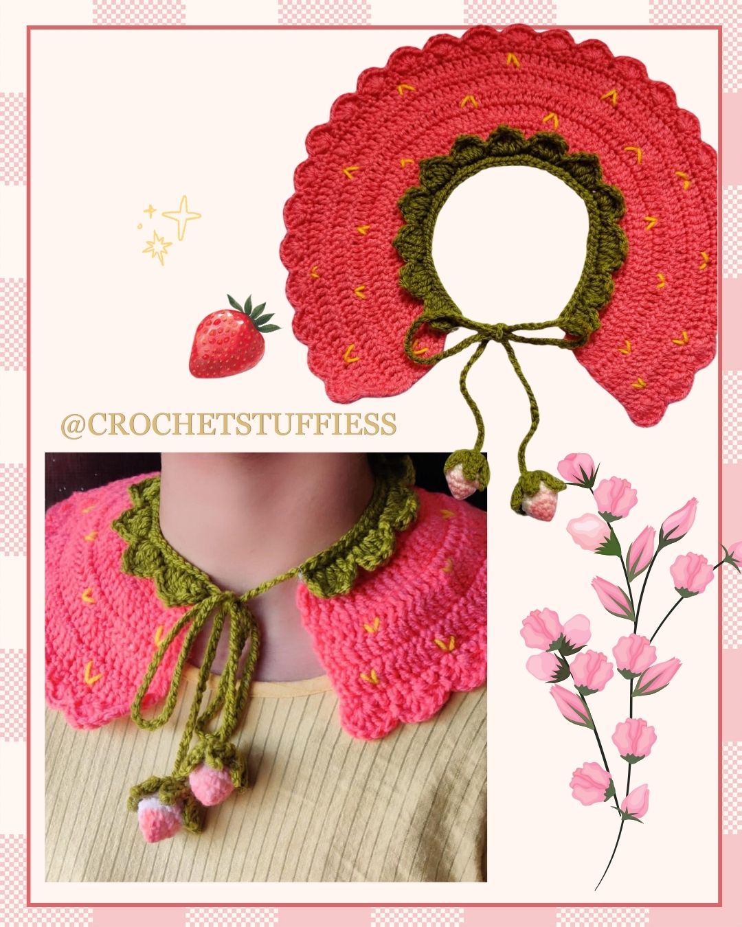 Strawberry Collar Crochet Pattern π Digital Download