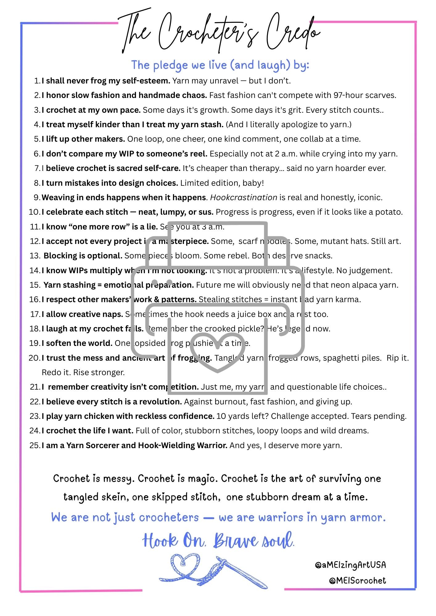 The Crocheter’s Credo — Printable Wall Art / Digital Download