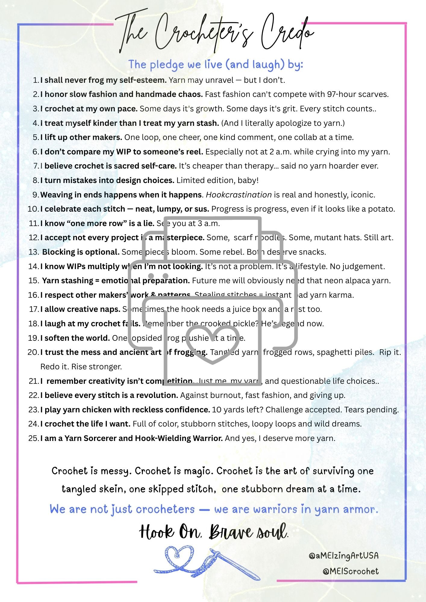 The Crocheter’s Credo — Printable Wall Art / Digital Download