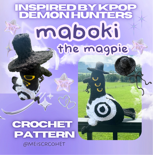* MABOKI the MAGPIE 💜 crochet pattern - Inspired by Kpop Demon Hunters