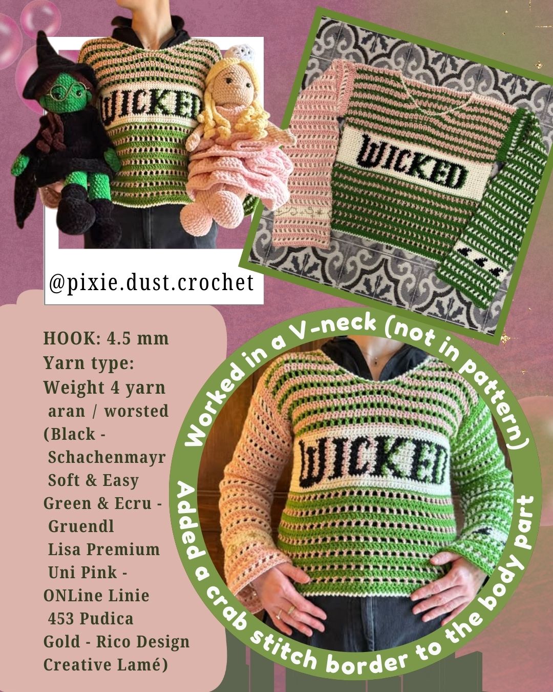 **🩷💚 Witches Jumper Crochet Pattern PDF (Free Hat & Gloves Pattern!)