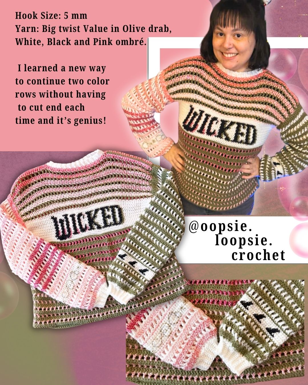 **🩷💚 Witches Jumper Crochet Pattern PDF (Free Hat & Gloves Pattern!)