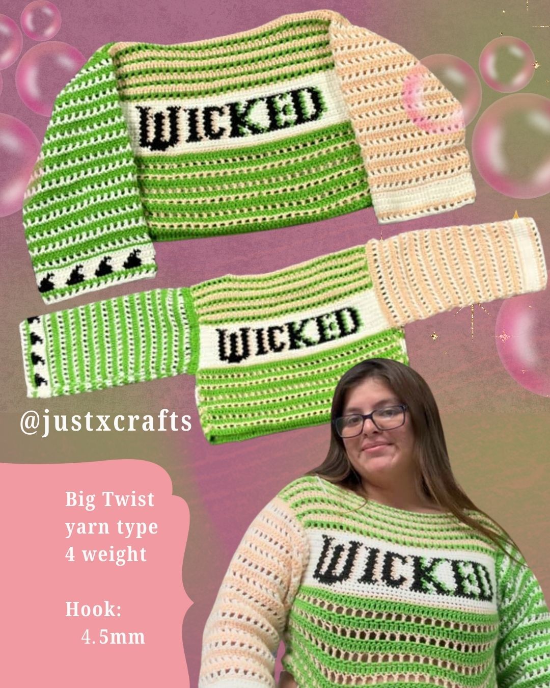 **🩷💚 Witches Jumper Crochet Pattern PDF (Free Hat & Gloves Pattern!)