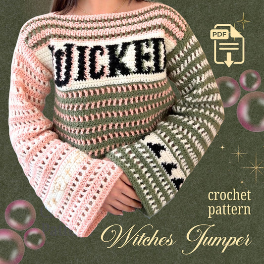 **🩷💚 Witches Jumper Crochet Pattern PDF (Free Hat & Gloves Pattern!)