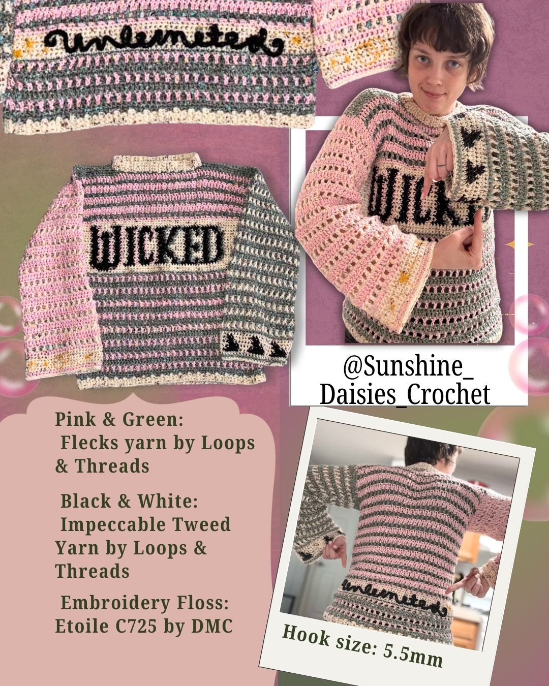 **🩷💚 Witches Jumper Crochet Pattern PDF (Free Hat & Gloves Pattern!)