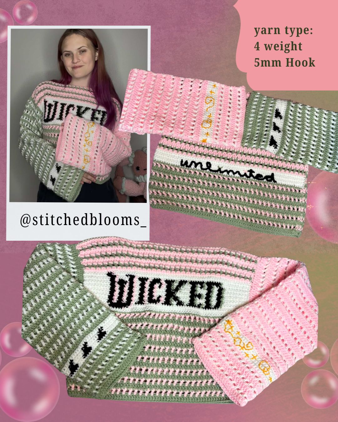 **🩷💚 Witches Jumper Crochet Pattern PDF (Free Hat & Gloves Pattern!)