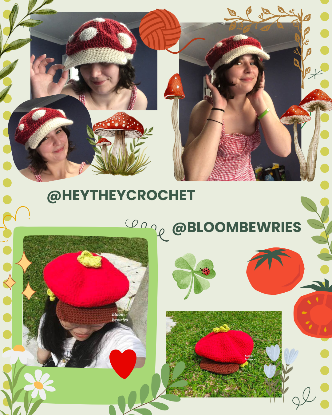 3 Style Tomato Beret Cap Crochet Pattern 🍅 (With Strawberry & Ladybug Mod)  Digital Download