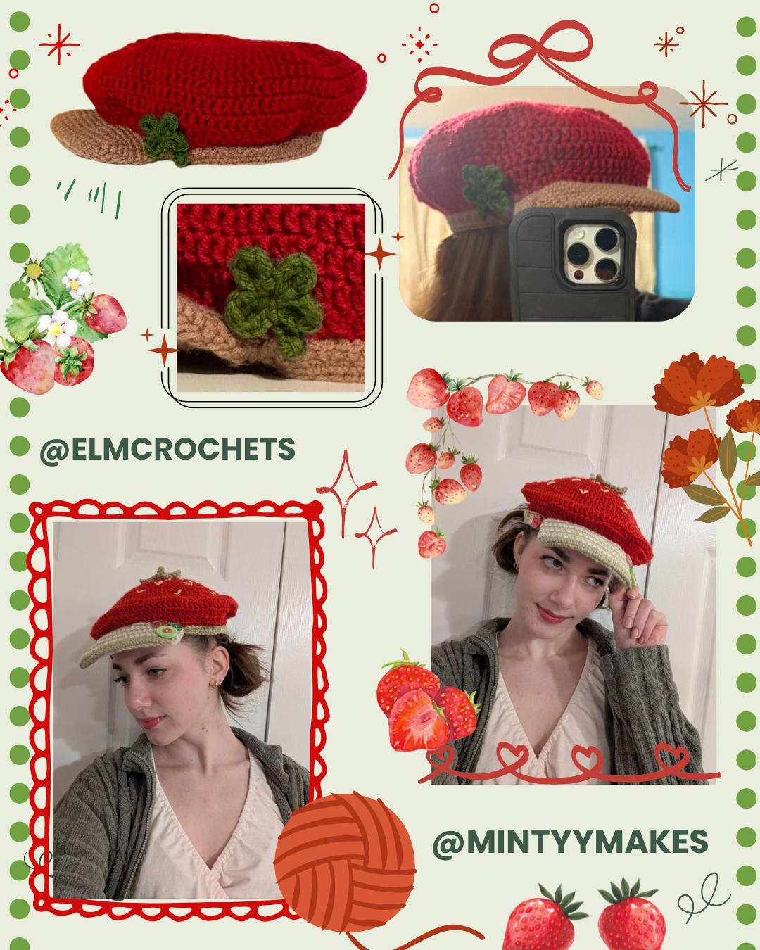3 Style Tomato Beret Cap Crochet Pattern 🍅 (With Strawberry & Ladybug Mod)  Digital Download
